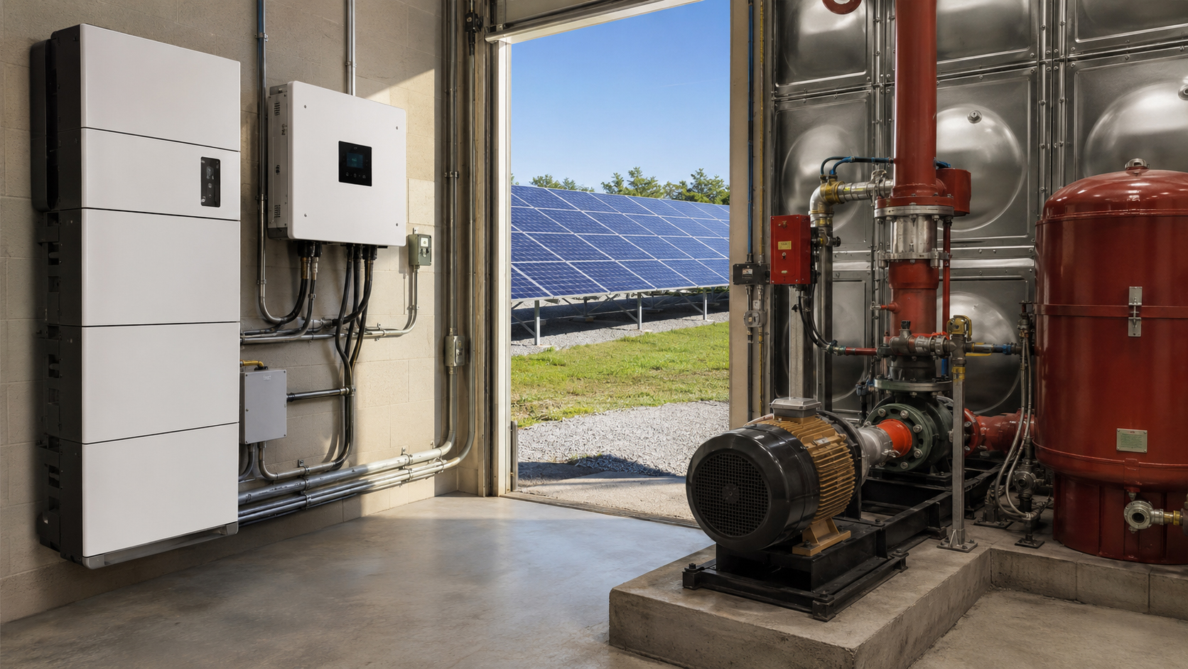Solar battery and pump backup equipment room